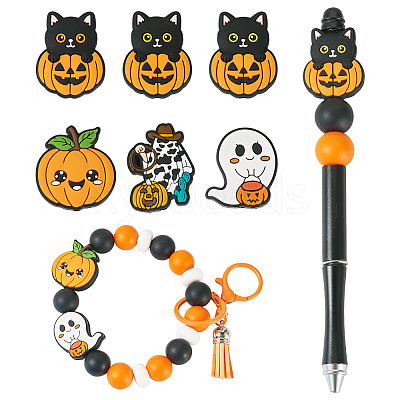 6Pcs 6 Styles Halloween Theme Silicone Focal Beads SIL-TA0002-44-1