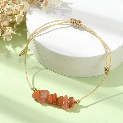Natural Carnelian Chips Braided Bead Bracelets BJEW-JB09851-07-1