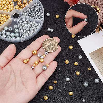 350Pcs 2 Colors Baking Paint Pearlized Glass Pearl Round Bead Strands HY-AR0001-14-1