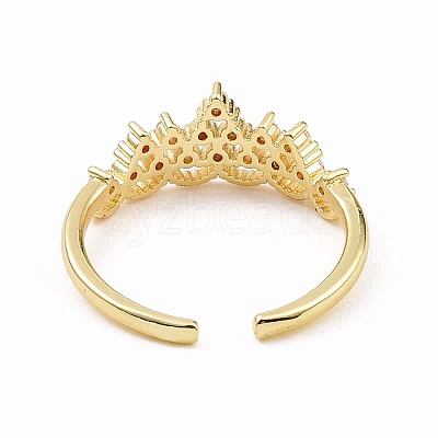 Clear Cubic Zirconia Crown Open Cuff Ring RJEW-B028-22G-1