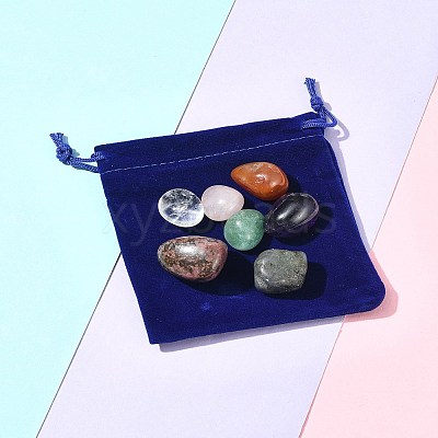 7Pcs Natural Labradorite & Amethyst & Rose Quartz & South Red Agate & Rhodonite & Green Aventurine & Quartz Crystal Tumbled Stone Sets DIY-FS0007-10B-1