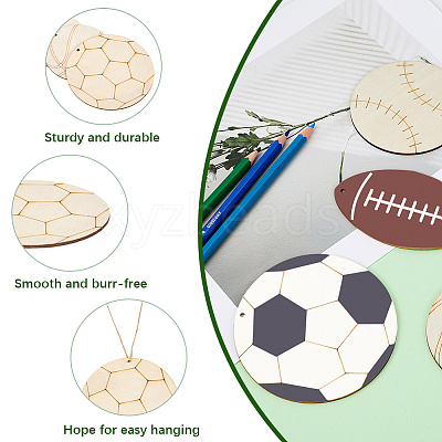40Pcs 4 Styles Unfinished Wood Pendant Decorations WOOD-SP0001-37-1