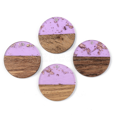 Transparent Resin & Walnut Wood Pendants RESI-S389-025A-B01-1