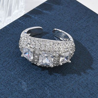 Brass Micro Pave Cubic Zirconia Cuff Open Rings for Women RJEW-L343-13P-03-1