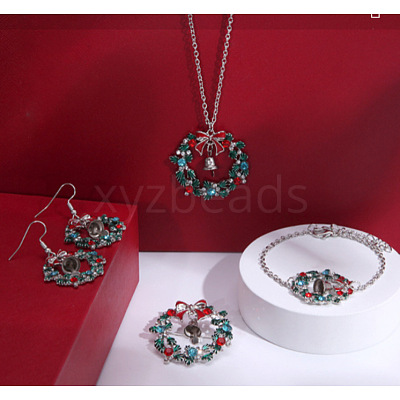 Christmas Wreath & Bell Alloy Rhinestone Pendant Necklaces & Dangle Earrings & Charm Bracelets & Brooch Sets WG06691-10-1