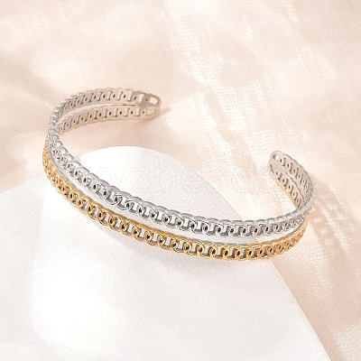 Two Tone 304 Stainless Steel Cuff Bangles for Women SA-H001-07GP-1