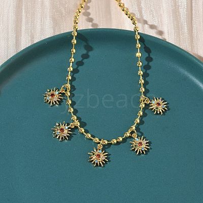 Brass Micro Pave Cubic Zirconia Sun Pendant Bib Necklaces NJEW-G183-02G-1