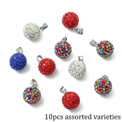 10Pcs Handmade Polymer Clay Rhinestone Pendants RB-YW0001-29B-1