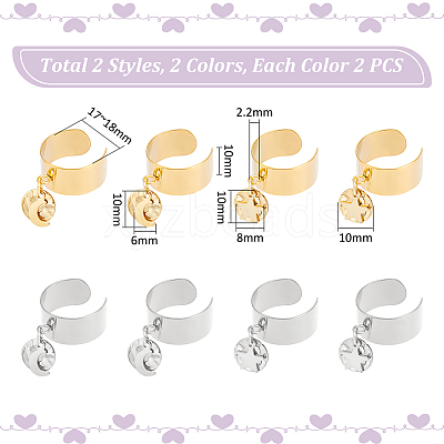8Pcs 4 Style 304 Stainless Steel Open Cuff Rings Set with Charms RJEW-AB00009-1
