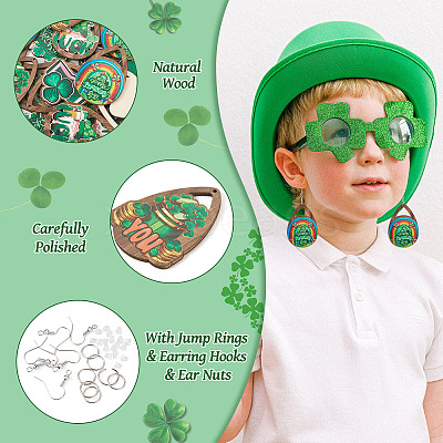 Saint Patrick's Day DIY Wood Teardrop Earring Making Kit DIY-TA0009-12-1