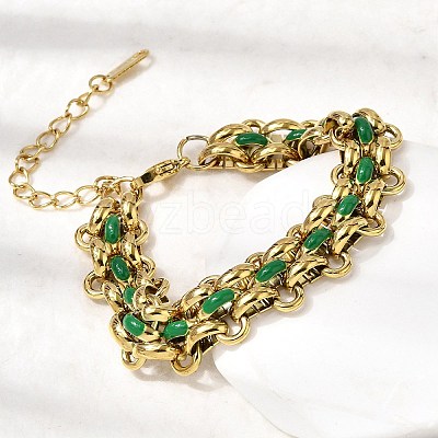 304 Stainless Steel Enamel Link Chain Bracelets for Women BJEW-A152-03G-1