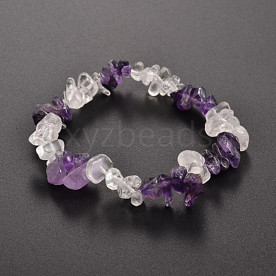 Chips Gemstone Beaded Stretch Bracelets X-BJEW-JB01825-02-1