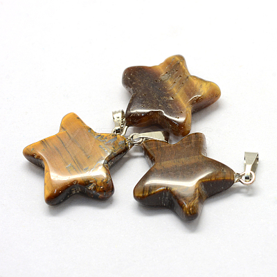 Star Natural Tiger Eye Pendants G-Q367-08-1