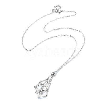 2Pcs 2 Color Brass Bar Link Chains Macrame Pouch Empty Stone Holder for Pendant Necklaces Making NJEW-JN04466-03-1