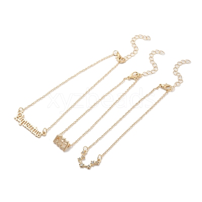 3Pcs Alloy Rhinestones Anklets AJEW-S083-01G-03-1