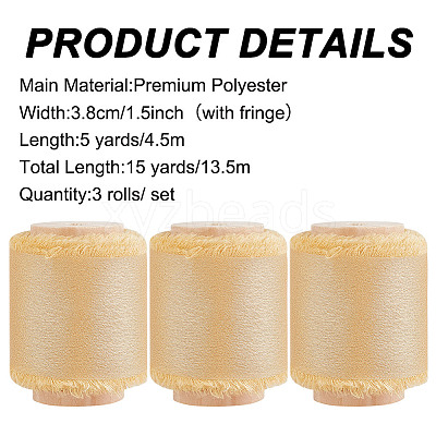 3 Rolls Polyester Satin Frayed Ribbon OCOR-DR0001-03C-1