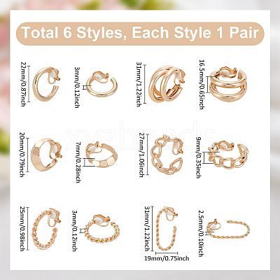 6Pairs 6 Styles Alloy Geometry Dangle Clip-on Earrings for Women EJEW-UN0002-81-1