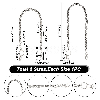 2Pcs 2 Style Zinc Alloy Skull Link Chain Waist Belt AJEW-AR0001-75-1