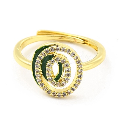 Mixed Color Enamel Initial Letter Adjustable Ring with Clear Cubic Zirconia RJEW-P045-01G-O-1