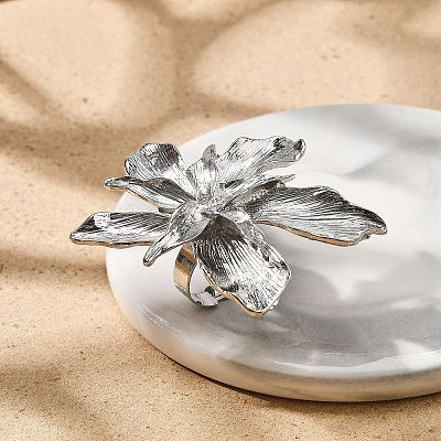 Flower Alloy Adjustable Rings for Women RJEW-B108-01P-1