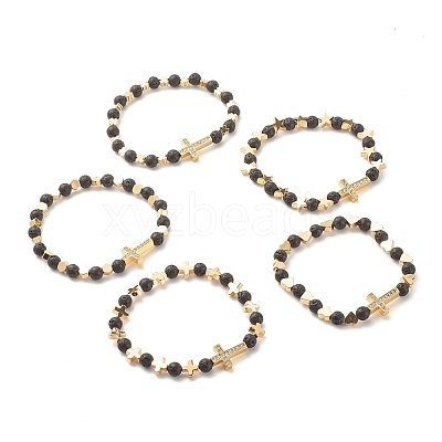Cross Cubic Zirconia Beads Stretch Bracelet BJEW-JB07198-1