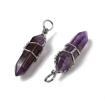 Natural Amethyst Double Terminated Pointed Pendants G-J062-02P-1