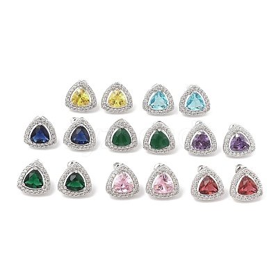 Brass Pave Cubic Zirconia Triangle Stud Earrings for Women EJEW-I304-22P-1