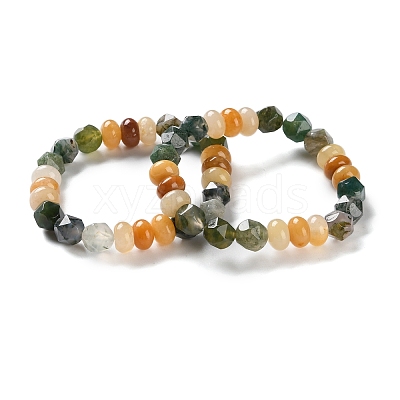 Natural Topaz Jade and Natural Moss Agate Beaded Stretch Bracelets for Women Men BJEW-C081-04-1