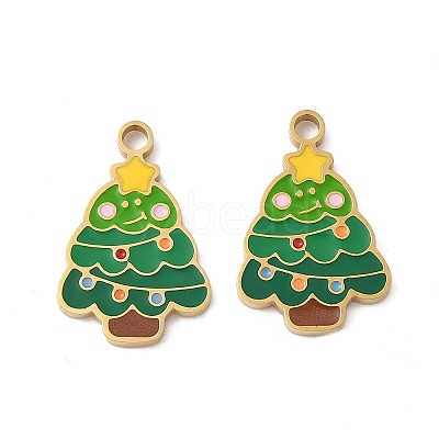Christmas 304 Stainless Steel Enamel Pendants STAS-Z093-08W-G-1