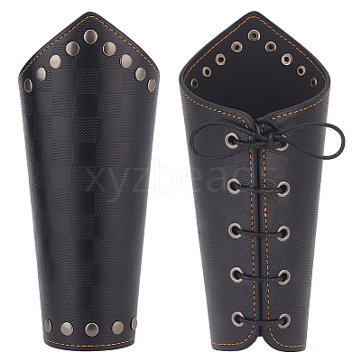 Tartan Pattern Imitation Leather Cuff Wristband for Bikers AJEW-WH0258-937B-1