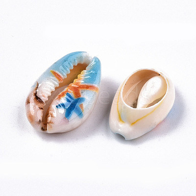 Printed Natural Cowrie Shell Beads X-SHEL-S266-21-1