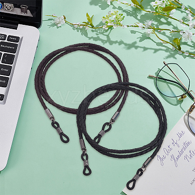 2Pcs 2 Colors Cowhide Neck Strap for Eyeglasses AJEW-CL0004-78-1
