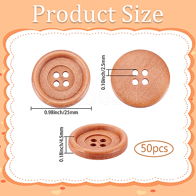 50Pcs Wood Buttons BUTT-GF0004-33-1