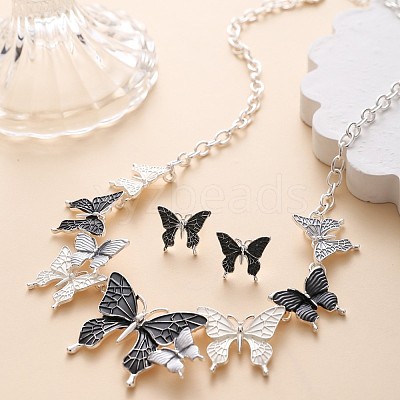 Butterfly Alloy Enamel Necklace and Earrings Sets for Women FS-WGFD103-04-1