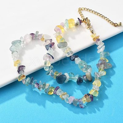 Natural Fluorite Chips Beaded Necklace NJEW-FZ00004-08-1