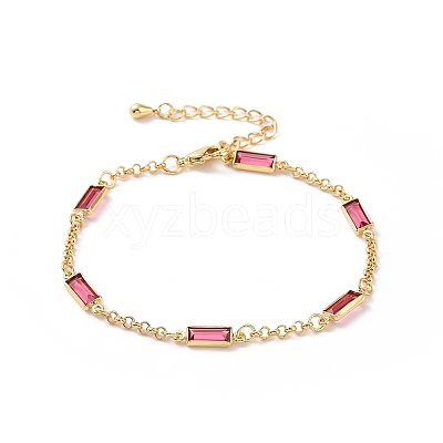 Rectangle Cubic Zirconia Chain Bracelets BJEW-G654-02G-01-1