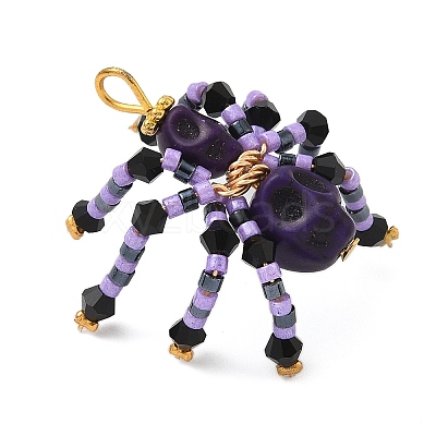 Halloween Theme Dyed Synthetic Turquoise & Glass Seed Beads Pendants PALLOY-MZ00774-06-1