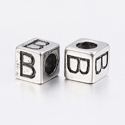 304 Stainless Steel Large Hole Letter European Beads STAS-H428-01AS-B-1