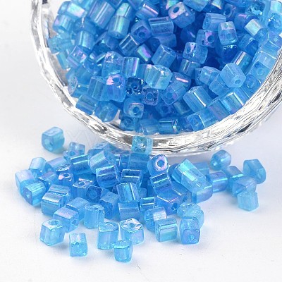 6/0 Cube Transparent Colours Rainbow Plated Round Hole Glass Seed Beads SEED-I003-F163-1