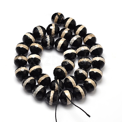 Tibetan Style Striped Pattern dZi Beads Strands X-TDZI-O005-10F-8mm-1