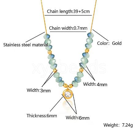 Stainless Steel Crystal Rhinestone Flat Round Pendant Glass Beaded Necklaces for Women GE4228-2-1