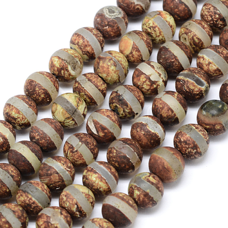 Tibetan Buddhism Jewelry Findings Tibetan Style Striped Pattern dZi Beads TDZI-L002-8mm-01-1