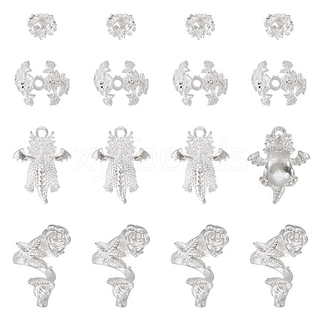 20Pcs 4 Styles Alloy Bead Caps & Pendant Cabochons Settings FIND-TA0010-07-1