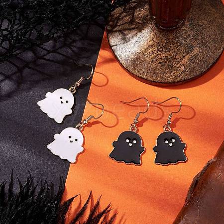 2 Pairs Ghost Alloy Enamel Dangle Earrings Set EJEW-JE06094-1