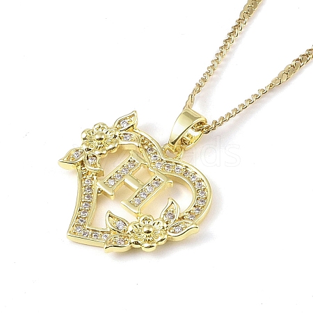 304 Stainless Steel Heart Pendant Necklaces with Cubic Zirconia NJEW-H029-01G-H-1