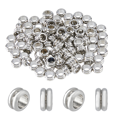 DICOSMETIC 201 Stainless Steel Grooved European Beads STAS-DC0015-64-1