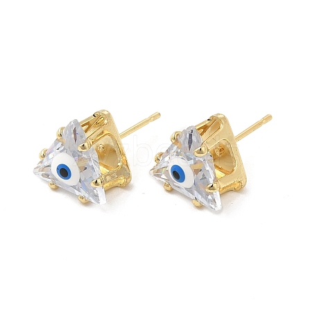 Triangle Glass with Enamel Evil Eye Stud Earrings EJEW-P210-01G-07-1