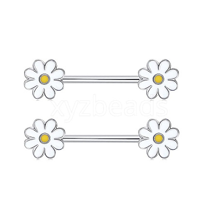 316L Surgical Stainless Steel Enamel Flower Nipple Rings WG12885-08-1