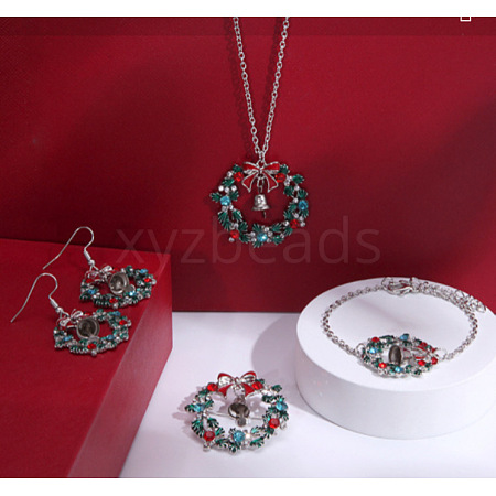 Christmas Wreath & Bell Alloy Rhinestone Pendant Necklaces & Dangle Earrings & Charm Bracelets & Brooch Sets WG06691-10-1