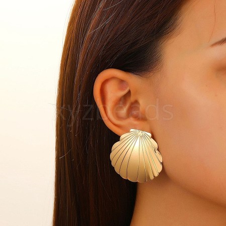 Shell Shape Alloy Stud Earrings for Women EJEW-A112-06KCG-1